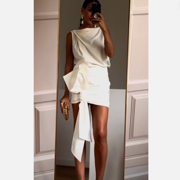 NWT Zara Woman Bloggers Fav Bow KNOTTED MINI SKIRT ZW COLLECTION White Size XS - Picture 2 of 14